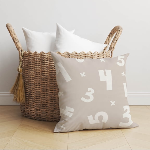 Numbers Taupe Throw Pillow