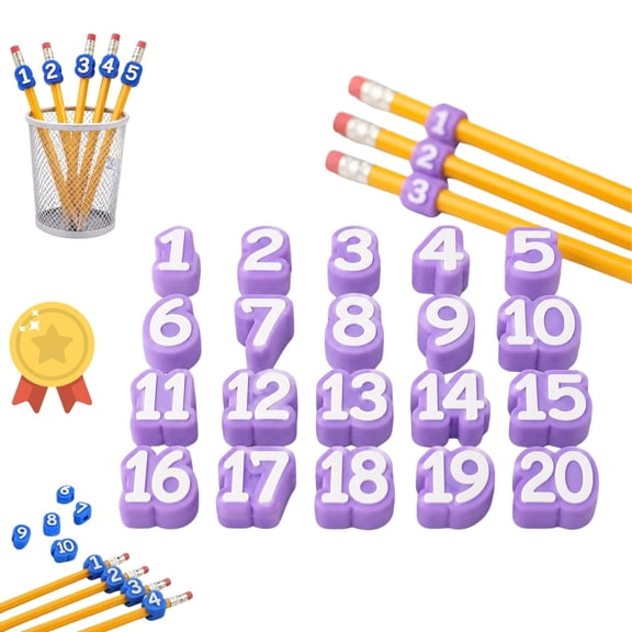 Numbers for Pencils Toppers, 20/30/50pc Number Pencil Toppers, 3D Printed Reusable Classroom Pencil Labels for Teachers, Pencils Tracking Markers