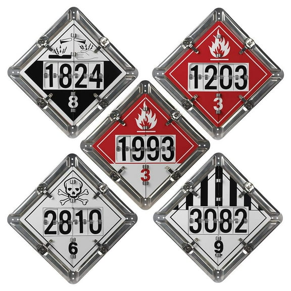 Numer-All Aluminum Flip File Placard, 5-Legend Numbered Set - 13.75" x 13.75" Unpainted Back Plate with Rounded Corners - J. J. Keller & Associates - Complies with DOT Hazmat Placard Requirements