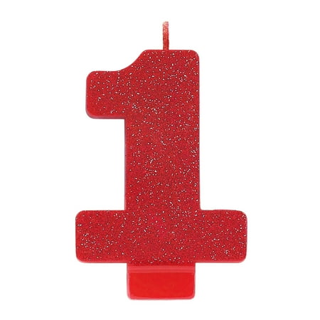 Numeral #1 Glitter Candle - Red, Party Favor