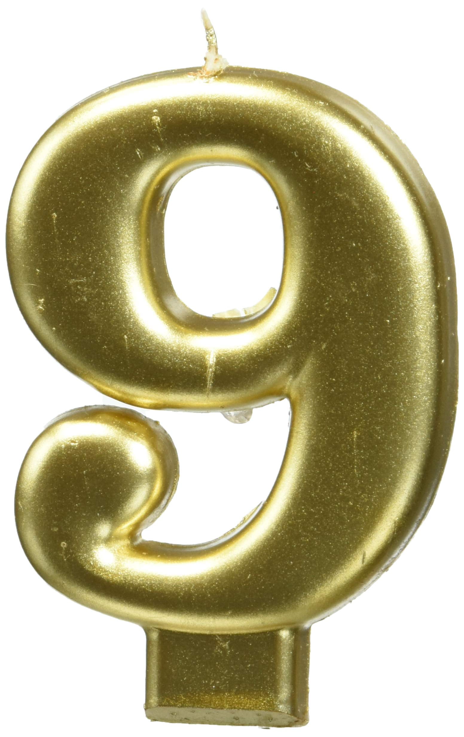 amscan Birthday Celebration, Numeral #9 Metallic Candle, Party Supplies, Gold, 3 1/4"