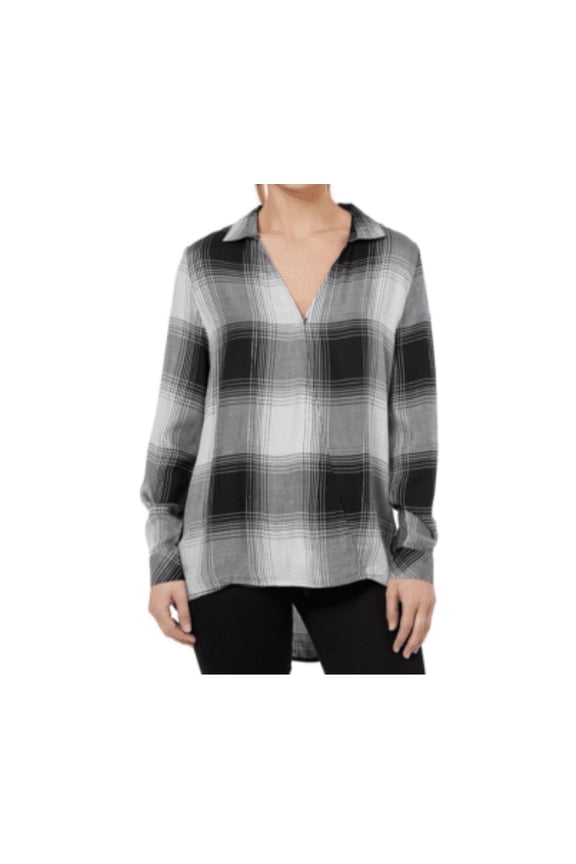 Plaid Crossover V-Neck Top