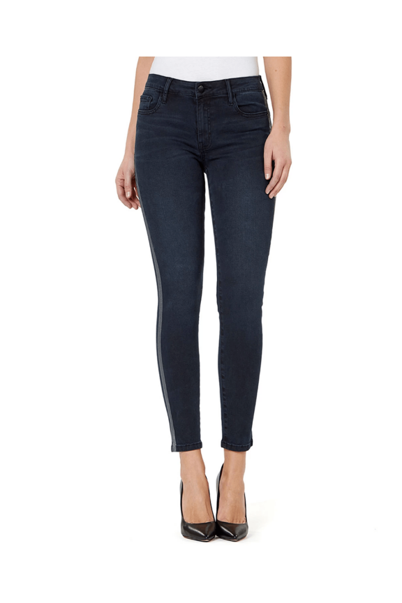 Womens Mid-Rise Side-Stripe Skinny Ankle Jeans, Blue, 27