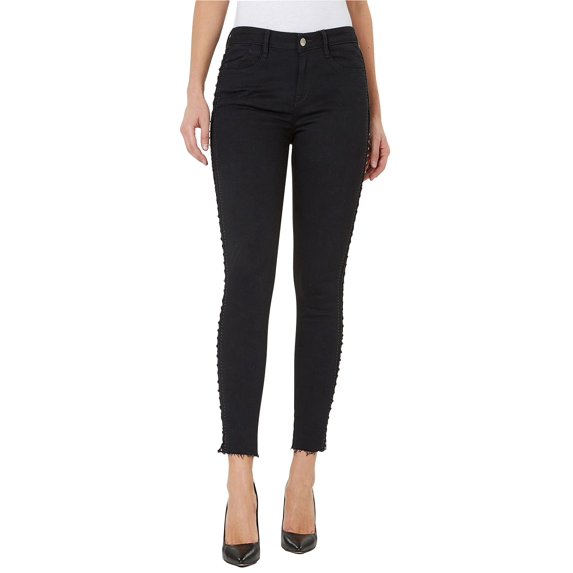 Numero Womens Mid-Rise Studded Skinny Ankle Jeans, Black, 26