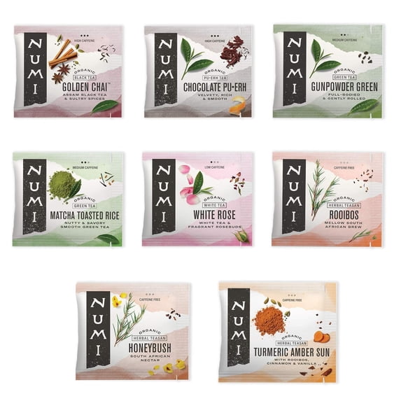 Numi Assorted Flavors, Organic Tea Bag Sampler Veriety Pack 16