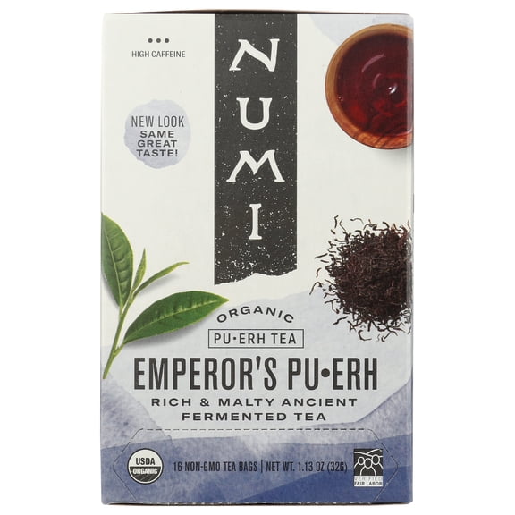 Numi Organic Emperors Puerh Black Tea - 16 bags per pack - 6 packs per case.