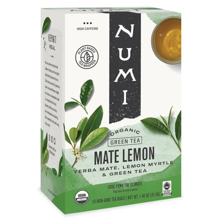Numi Organic Mate Lemon Yerba Mate, Green Tea, 18 Tea Bags