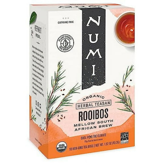 Numi Organic Rooibos Tea, 18 Tea Bags (Pack of 3) South African Red Tea, Caffeine Free Herbal Tea (Packaging May Vary)