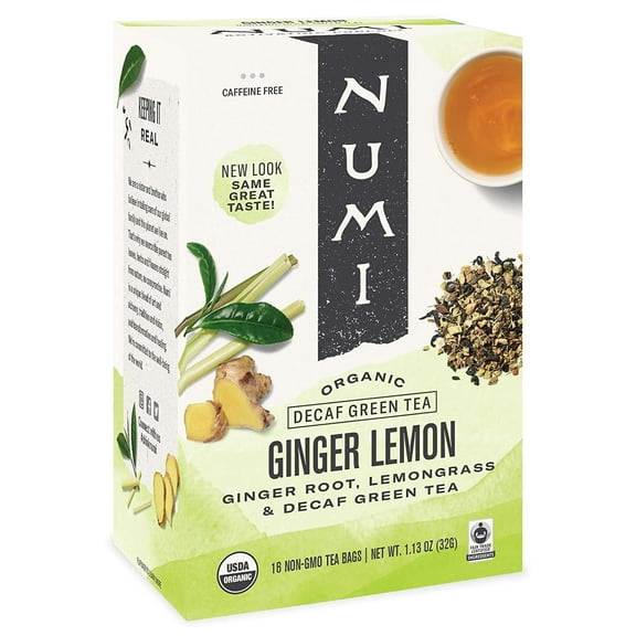 Numi Organic Tea Decaf Ginger Lemon - 16 Tea Bags Pack of 3