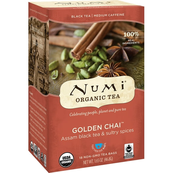 Numi Organic Tea, Golden Chai, Tea Bags, 18 Ct