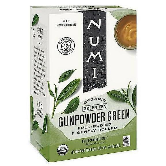 Numi Organic Tea Gunpowder Green, 18 Tea Bags (Pack of 3), Full-Bodied Gently Rolled Chinese Green Tea (Packaging May Vary)