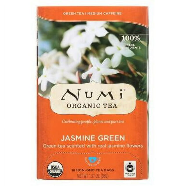 Numi Organic Tea, Jasmine Green, Tea Bags, 18 Ct