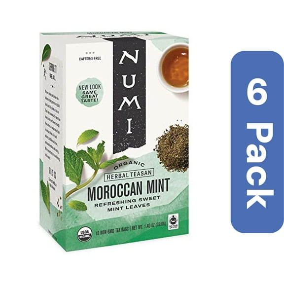 Numi Organic Tea Moroccan Mint, 18 Count Box Of Tea Bags (Pack Of 6) Herbal Teasan
