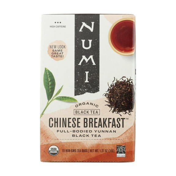 Numi Organic Yunnan Black Tea Chinese Breakfast 18 Tea Bags Pack of 3