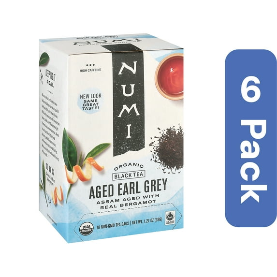 Numi Teas Earl Grey Bergamot Assam Black Tea 18 Bags (Pack of 6)