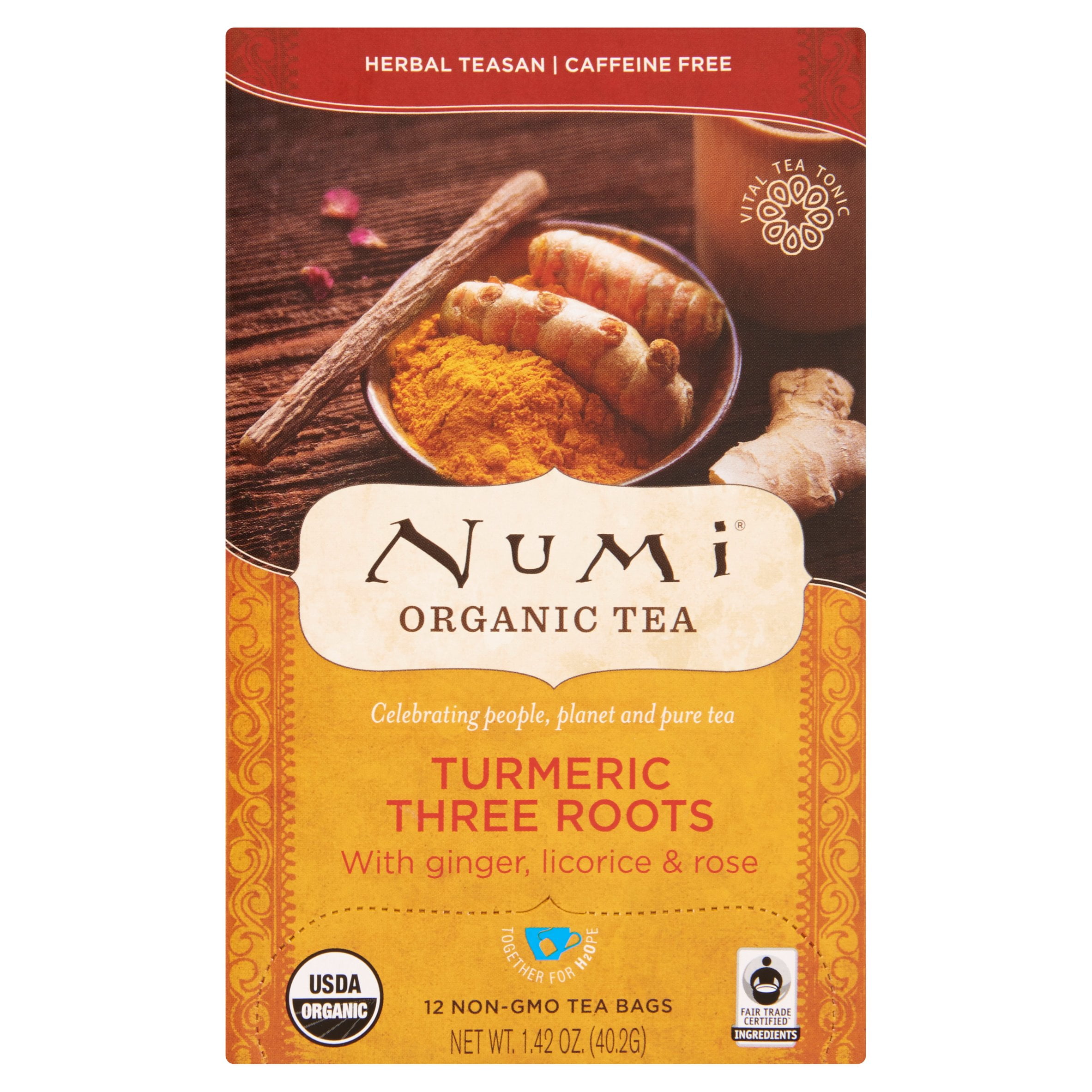 Numi Turmeric Three Roots Organic Tea, 12 counts, 1.42 oz, 6 pack