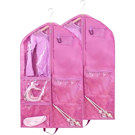 Numjaw 2 Pack Garment Bags,40 inch Garment Bag for Hanging Clothes,Waterproof Hanging Garment Bags For Dance Costumes,Travel Storage (Pink)