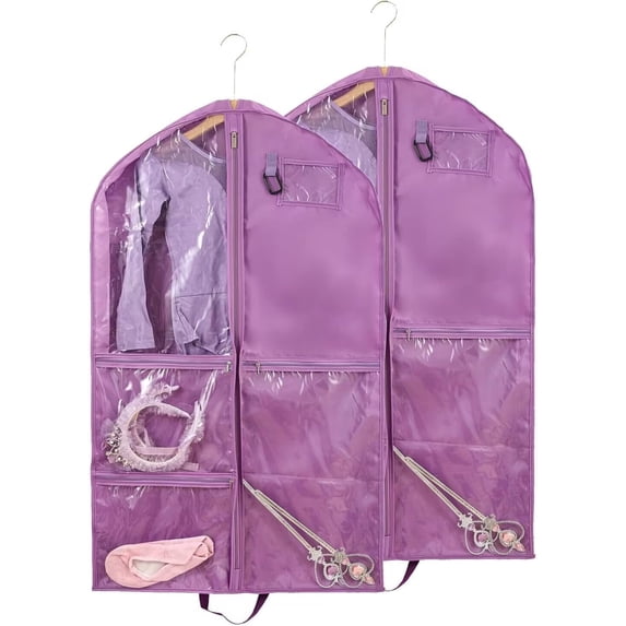 Numjaw 2 Pack Garment Bags, 40 inch Garment Bag for Hanging Clothes, Waterproof Hanging Garment Bags for Dance Costumes, Travel Storage (Purple)