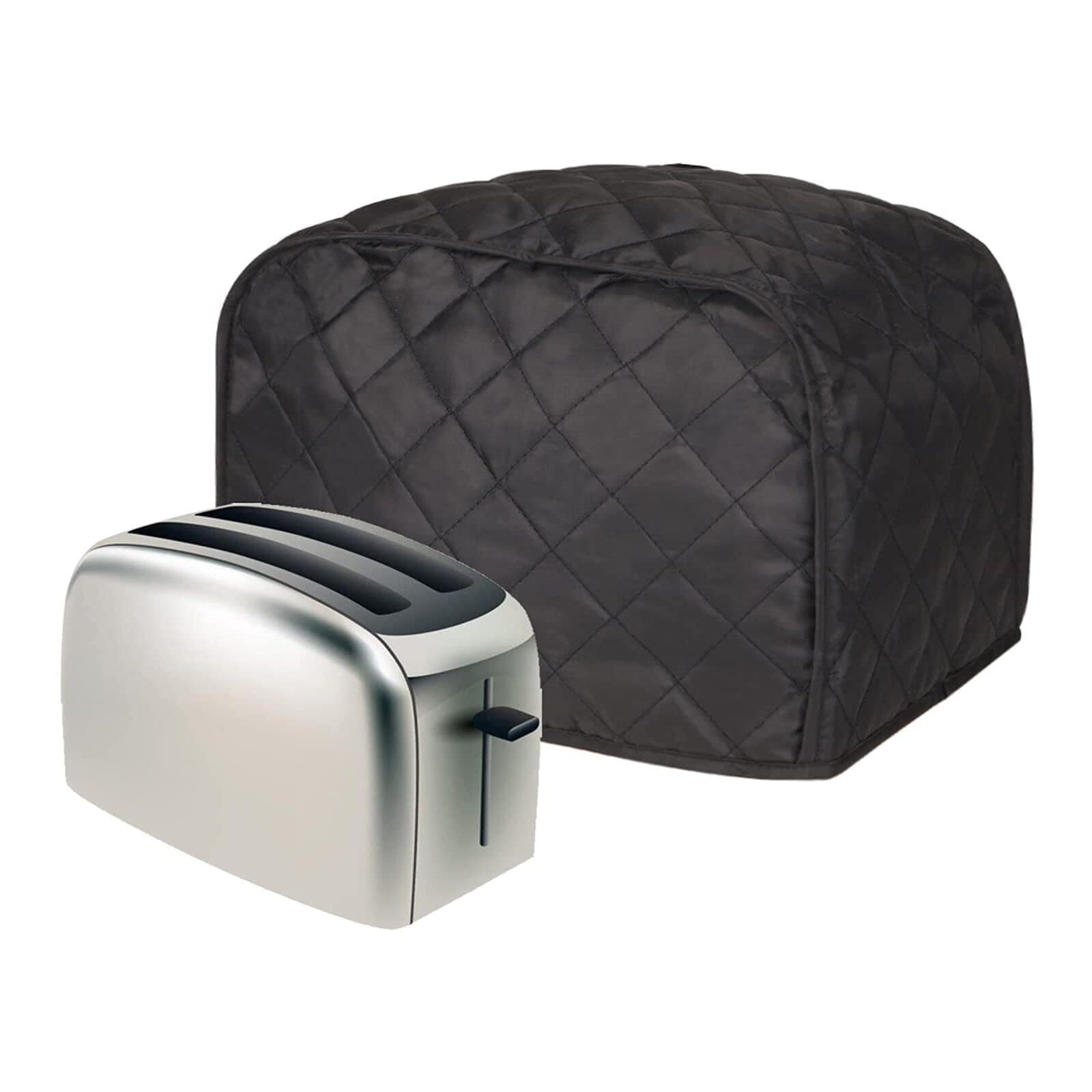 Black Quilted Polyester 2-Slice Toaster Cover with Handle