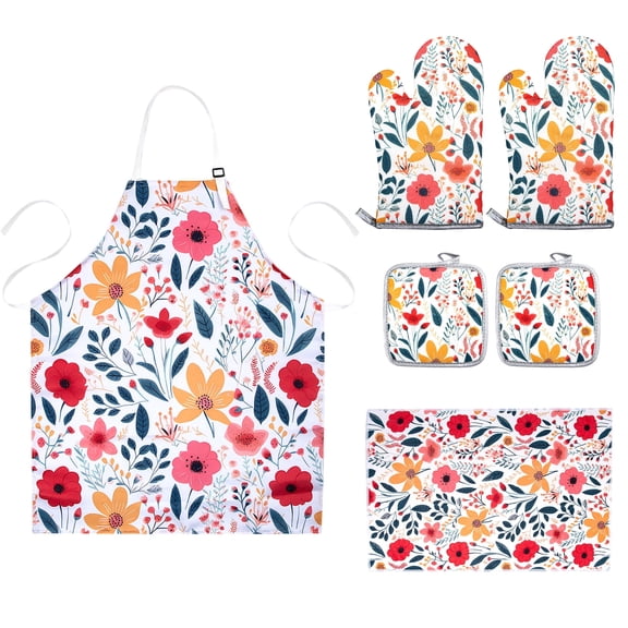 Numjaw 6Pcs Kitchen Stuff Accessories, Kitchen Accessory Set-Oven Mitts, Pot Holders, Cooking Kitchen Aprons, Floral Kitchen Towels for Women, Gifts for Women