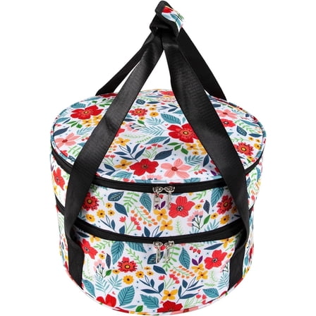 Numjaw Casserole Carrier,12.5 Pie Carrier for Hot or Cold Food, Double Decker Round Insulated Casserole Carrier Storage Bag with Carry Handles, for Trip, Party, Picnic