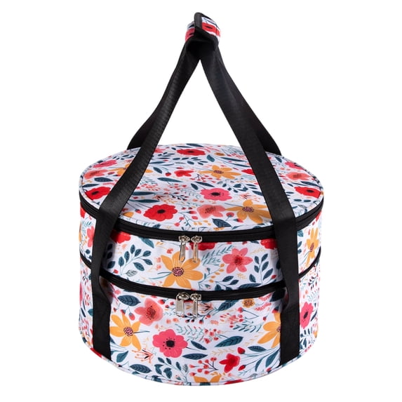 Numjaw Casserole Carrier for Hot or Cold Food, 12.8'' Double Decker Round Insulated Casserole Carrier Storage Bag with Carry Handles, for Trip, Party, Picnic,Floral#4