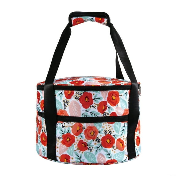 Numjaw Casserole Carrier for Hot or Cold Food, 12.8'' Double Decker Round Insulated Casserole Carrier Storage Bag with Carry Handles, for Trip, Party, Picnic,Floral#3