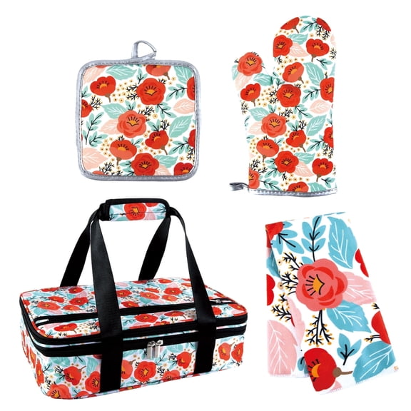 Numjaw Casserole Carriers for Hot or Cold Food with Oven Mitts and Pot Holders Sets & Kitchen Dish Towels, 4Pcs Woman Kitchen Accessories, Gifts for Women
