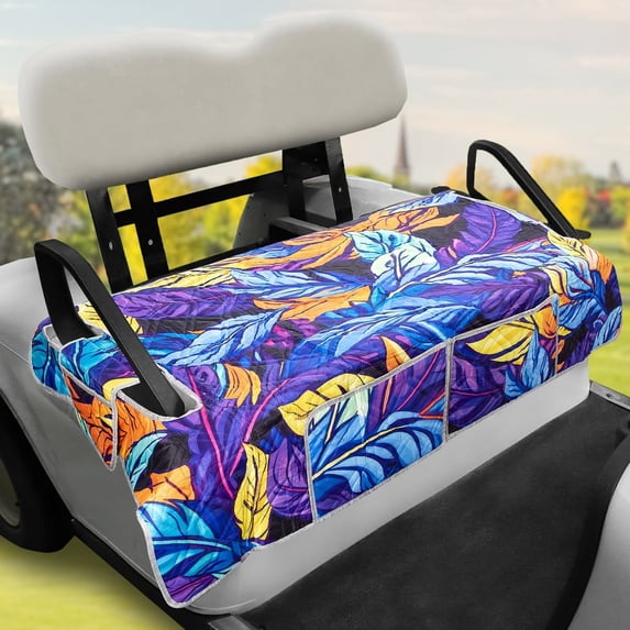 Numjaw Golf Cart Seat Covers, EZGO Seat Cover, Universal Golf Cart Seat Blanket, Waterproof Travel Sports Cart Seat Cushion Covers with 4 Pockets, 53" x 35", Leaves