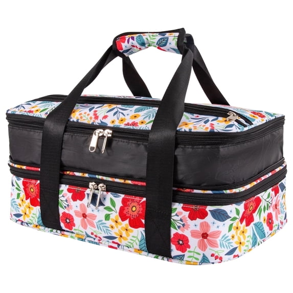 Numjaw Insulated Casserole Carrier for Hot or Cold Food, Double Decker Food Carrier Expandable Lasagna Holder for Trip, Birthday Party, Picnic , Travel Carry Bag Fits 9" x 13" Baking Dish