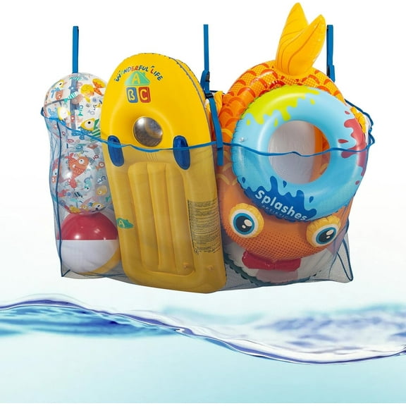 Numjaw Pool Float Storage Bag, Pool Float Toy Storage Mesh Bag, Adjustable Pool Toy Hanging Mesh Organizer Net Bag for Water Inflatables Toys and Swimming Pool Accessories
