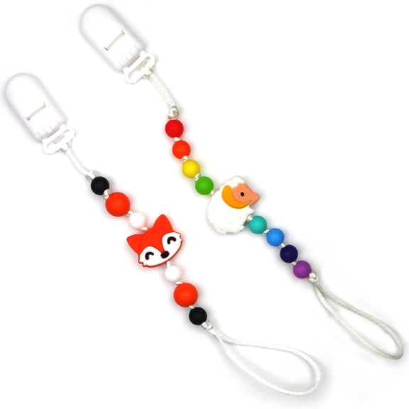 Nummy Beads Fox & Ram Baby Silicone Pacifier Clip 2pk