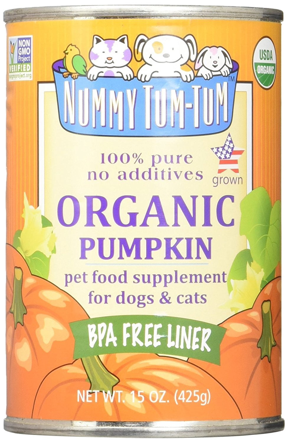 Nummy Tum Tum Organic Pumpkin For Dogs & Cats - 15 Ounce Pack Of 12, USDA Certified Organic