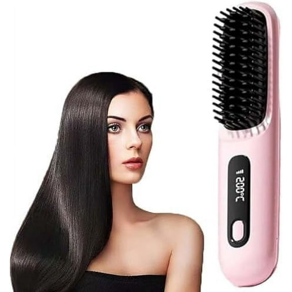 Numoya Go Brush Pro, 2025 NEW Portable Straightener Brush - Gobrush Pro, Numoya Hair Styler, Fast Heating Cordless Mini Hair Brush (Pink)