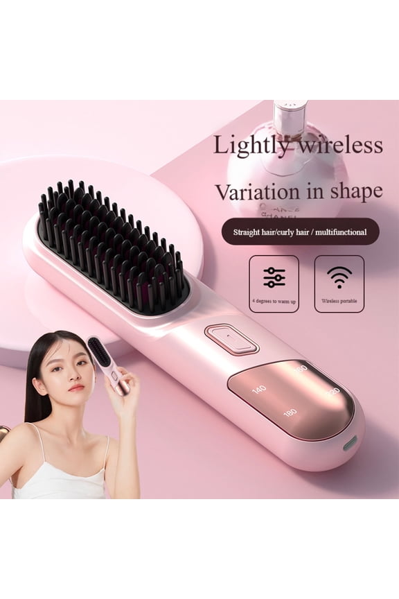 Numoya Go Brush Pro, Numoya Portable Straightener Brush - GoBrush Pro, with USB Rechargeable and 4 Temp-Settings, for Women All Hair Types, Pink