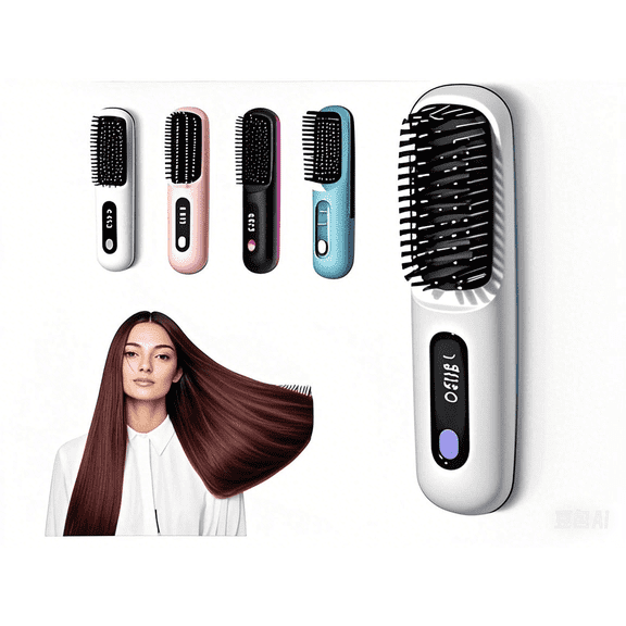 Numoya Go Brush Pro Mini Professional ABS Heated Hair Straightening Brush, Cordless, Black