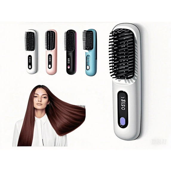 Numoya Go Brush Pro Mini Professional ABS Heated Hair Straightening Brush, Cordless, Black