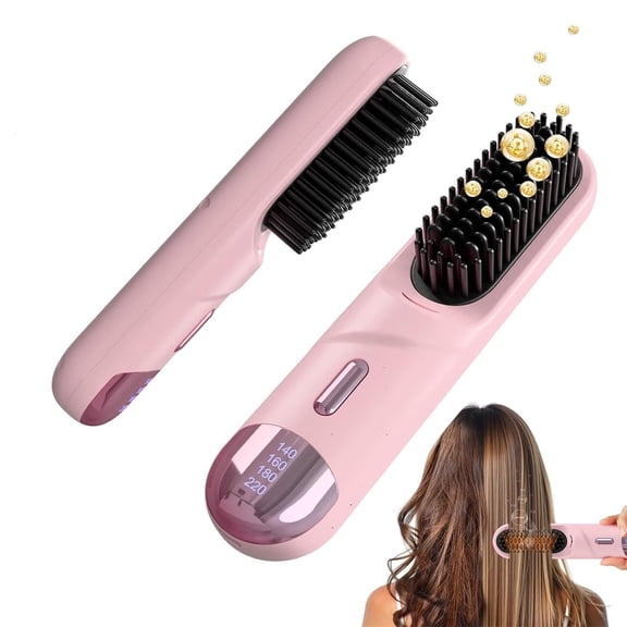 Numoya Go Brush Pro For Short Hair 2026 Hair Straightener Brush,300 Million Negative Ionic Portable Cordless Hair Straightener With 4 Temps Fast Heating Mch Ceramic Coating,Numoya Brush