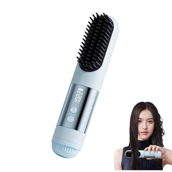 Numoya Gobrush Pro 2025,Numoya Go Brush Pro For Short Hair,3 Heat Settings For All Hair Types, 30S Fast Heat, Ionic & Ceramic Care, Cold Air Mode, 2500Mah Usb-C Rechargeable Straightening Brush