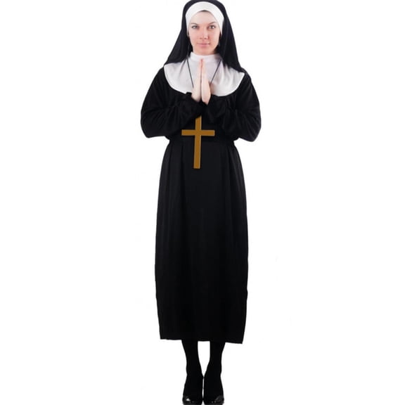 Nun Costume, Nun Cosplay, Halloween Nun Costume Woman Costume, Medieval Clergy Robe Cosplay Outfit for Halloween Party, Cosplay Contest, Themed Gathering and Holiday Photo‑Shoot Activities