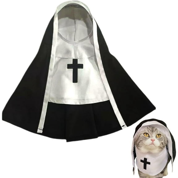 Nun Dog Costume for Small Dogs Puppy Halloween Outfit Black White Cats Cloak Dress Up Pets Apparel Holiday Party Clothes