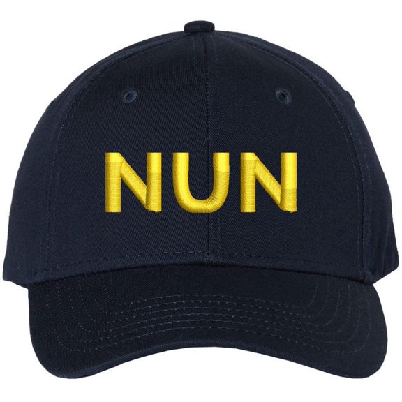 Nun Embroidered Baseball Cap | Sister Holy Women Text Church Christian Structured Hat (Navy/Gold)