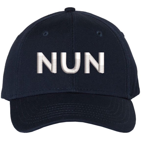 Nun Embroidered Baseball Cap | Sister Holy Women Text Church Christian Structured Hat (Navy/White)