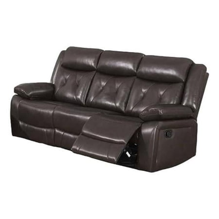 Nuna 88 Inch Manual Reclining Sofa, Pull Tab Footrest Mechanism, Brown