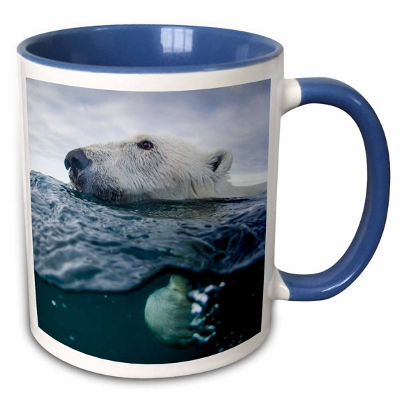 3drose, Nunavut Territory, Underwater, Polar Bear Swimming, 11oz Two-tone Blue Mug