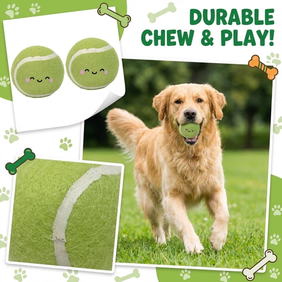 Nunbell Dog Chew Toy Tennis Ball - Durable & Tear-Resistant With Cleaning Teeth & Molar Function For Puppy & Dogs Indoor Outdoor Play