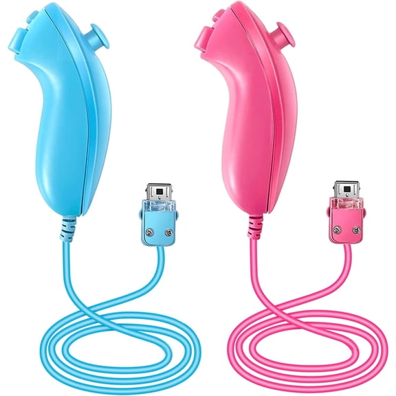 Nunchuck Controller Joystick Gamepad Replacement for wii Nunchuck Controller, Compatible with Nintendo Wii & Wii U Video Game Gamepads. (Blue+Pink)
