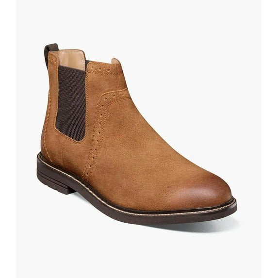 Nunn Bush Otis II Plain Toe Chelsea Boot Suede Tan 85091-240