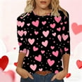 thumbnail image 1 of NuoCaiYun 3/4 Sleeve Valentine T Shirts Women O-Neck Love Heart Printed Graphic Tee Tops for Valentine's Day, 1 of 6