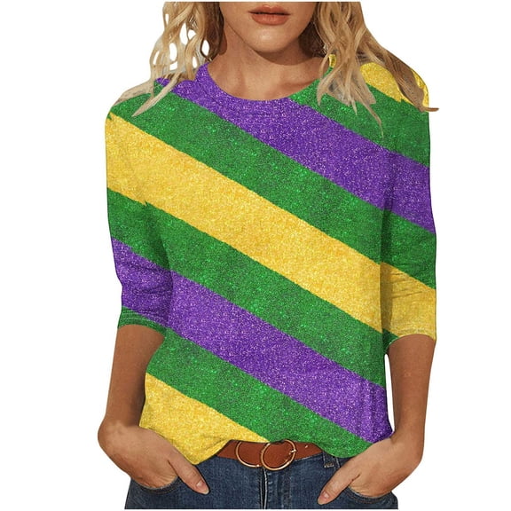 NuoCaiYun Carnival T-shirts Women's Fashion 3/4 Sleeve Blouse Round Neck Casual Tops Pullover